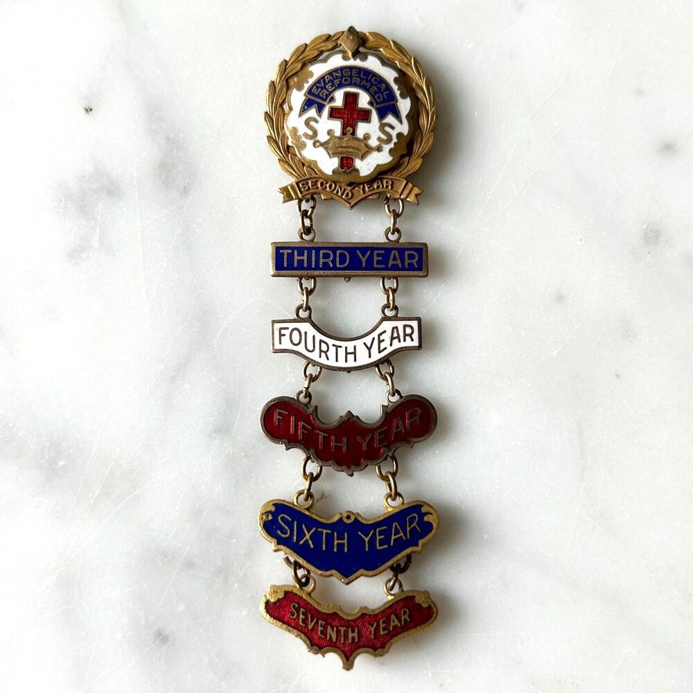 Vintage Evangelical Reformed Sunday School Attendance Pin Enamel 7 Badges